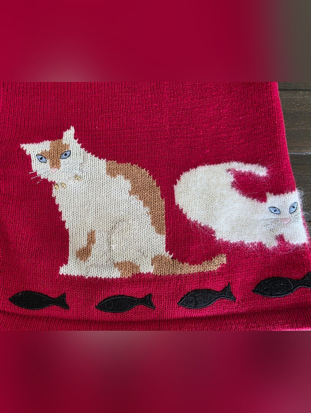 Vintage Tally-Ho Cat Cardigan Size S Novelity Knit - Picture 4 of 12